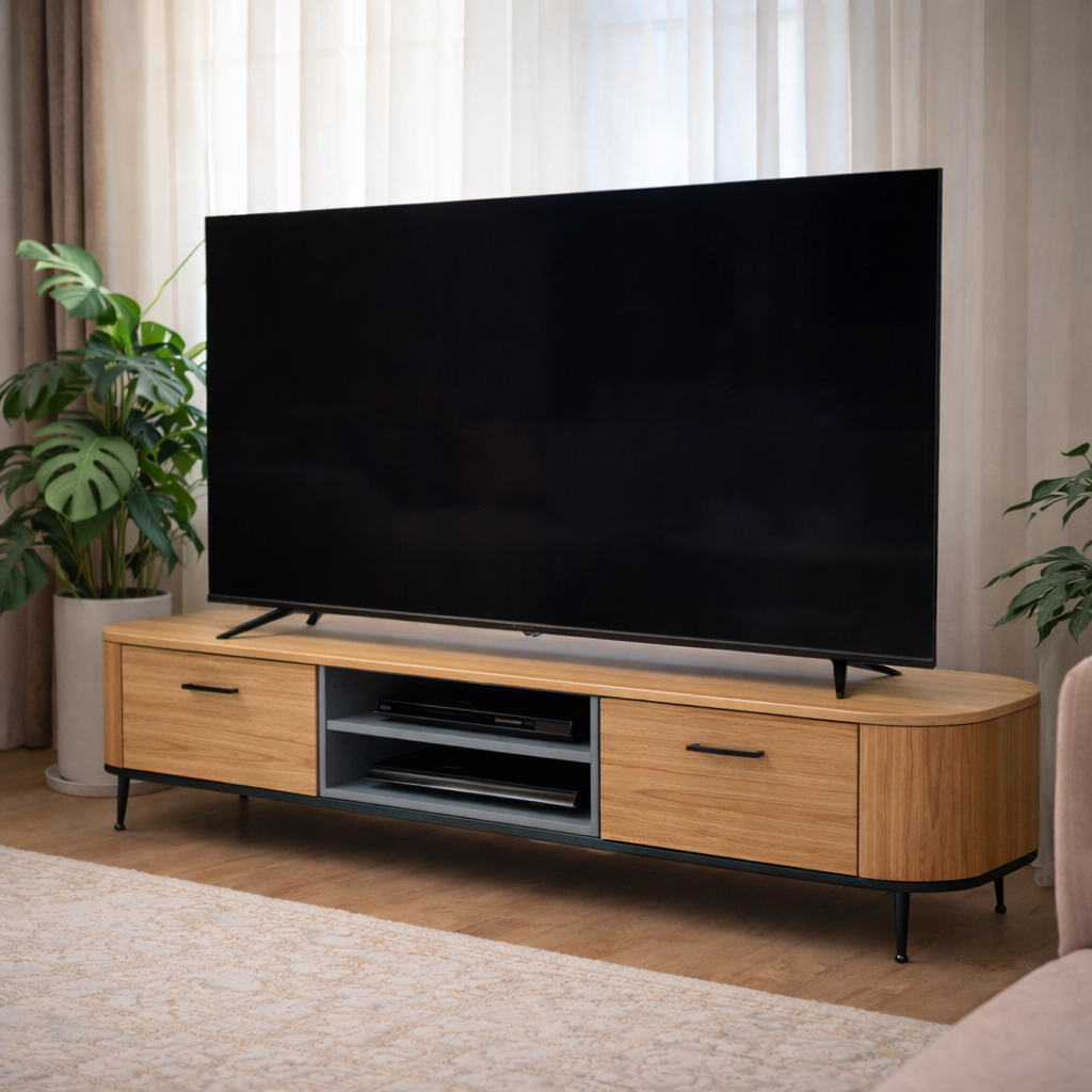 میز ال‌سی‌دی لبه‌گرد پایه‌دار مدل Luna